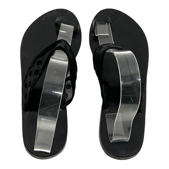 Ancient Greek Sandals Black Leather Sheer Polka Dot Toe Loop Slide Sandals 38 - Picture 7 of 14